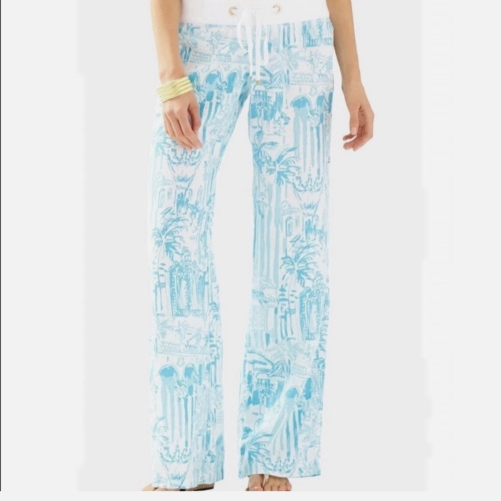 Lilly Pulitzer Aqua and White Patterned Pants